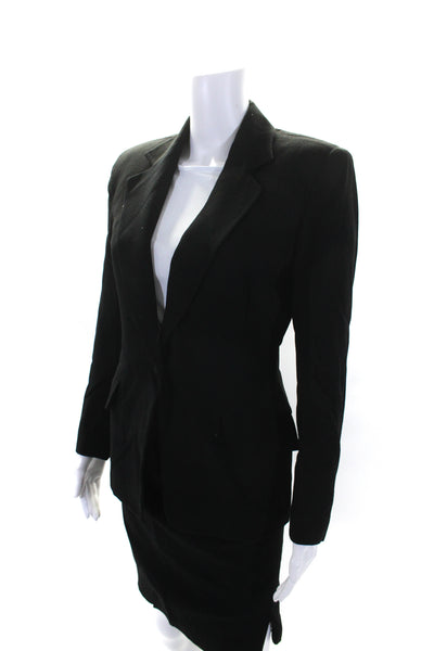 Donna Karan New York Womens Wool 2 Piece Blazer Skirt Suit Set Black Size 6