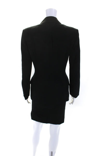 Donna Karan New York Womens Wool 2 Piece Blazer Skirt Suit Set Black Size 6