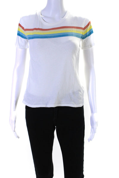 Elizabeth and James Womens Short Sleeve Striped Tee Shirt White Cotton Size XS