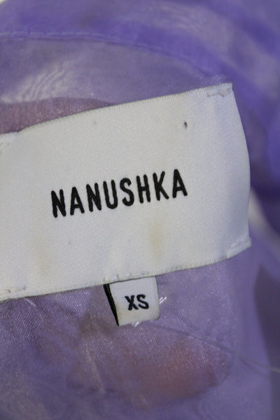 Nanushka Womens Short Sleeve Collared V Neck Sheer Cropped Shirt Purple Size XS