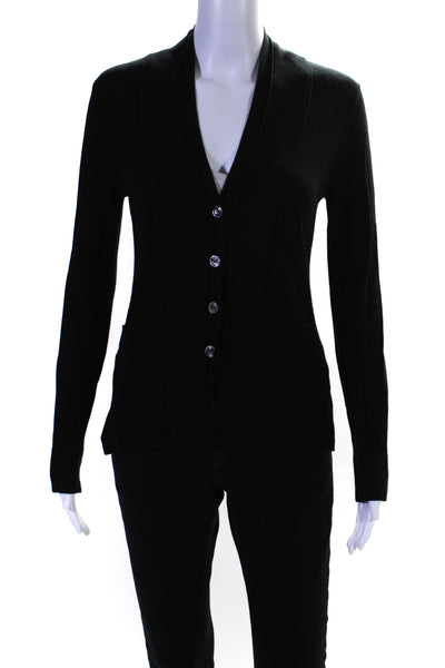 Donna Karan Collection Womens Button Front V Neck Cardigan Sweater Black Medium