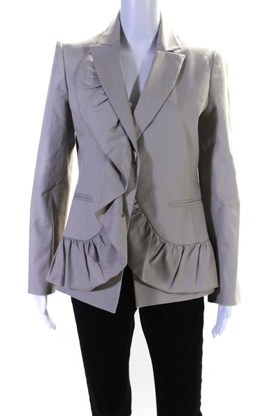 RED Valentino Womens Single Button Ruffled Blazer Jacket Gray Cotton Size IT 44