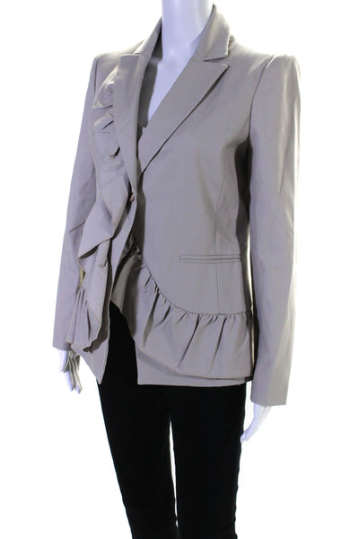 RED Valentino Womens Single Button Ruffled Blazer Jacket Gray Cotton Size IT 44