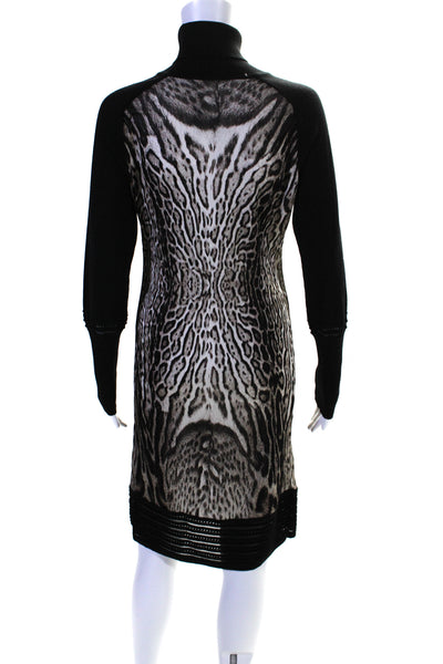 Roberto Cavalli Womens Long Sleeve Leopard Print Knit Dress Black Gray IT 44