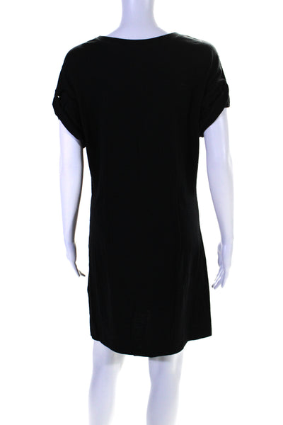 Current/Elliott Womens Short Sleeve Scoop Neck Mini Shirt Dress Black Size 1