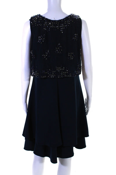 Armani Collezioni Womens Front Zp Beaded Crystal Tiered Dress Blue Size 8