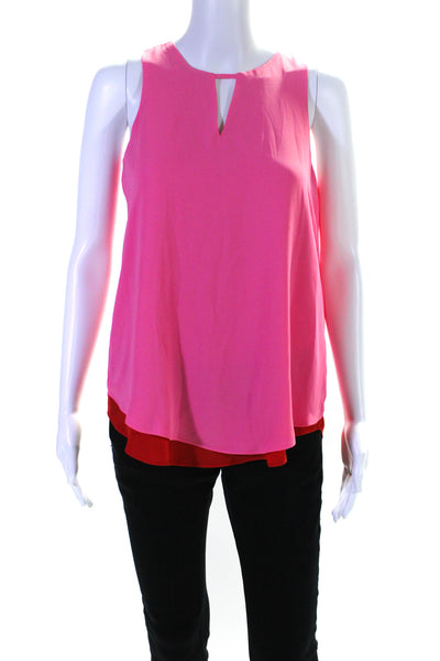 Milly Womens Pink Red Color Block Layered Crew Neck Sleeveless Tank Top Size P