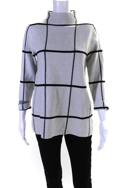 Tahari Womens White Window Pane Print High Neck Pullover Sweater Top Size S