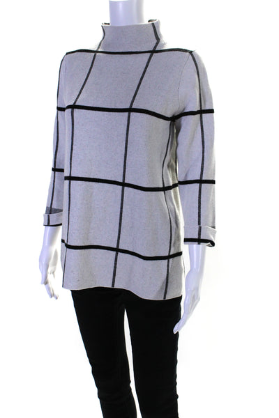 Tahari Womens White Window Pane Print High Neck Pullover Sweater Top Size S