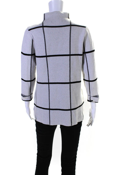 Tahari Womens White Window Pane Print High Neck Pullover Sweater Top Size S