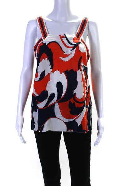 Trina Turk Womens Blue Red Printed Square Neck Sleeveless Silk Blouse Top Size M