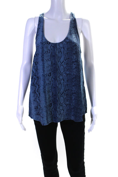 Joie Womens Blue Silk Snakeskin Print Scoop Neck Sleeveless Tank Top Size L