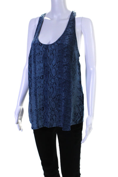 Joie Womens Blue Silk Snakeskin Print Scoop Neck Sleeveless Tank Top Size L