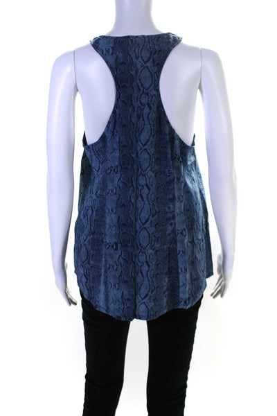 Joie Womens Blue Silk Snakeskin Print Scoop Neck Sleeveless Tank Top Size L