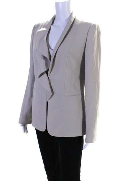 Elie Tahari Womens Taupe Ruffle Collar Faux Pockets Long Sleeve Blazer Size 6