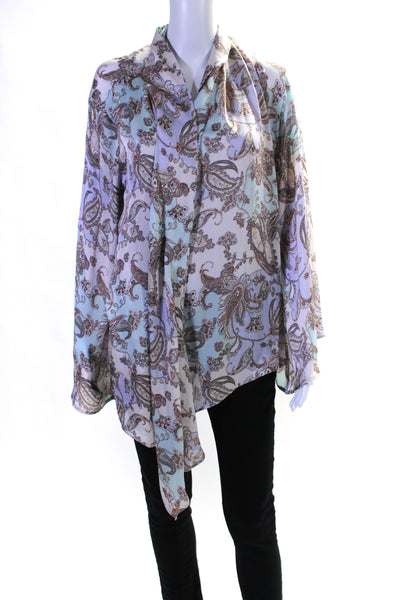 Fate. Womens Multicolor Pastel Paisley Tie Front Long Sleeve Blouse Top Size M