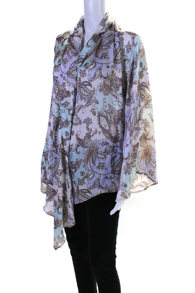 Fate. Womens Multicolor Pastel Paisley Tie Front Long Sleeve Blouse Top Size M