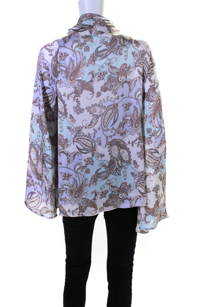 Fate. Womens Multicolor Pastel Paisley Tie Front Long Sleeve Blouse Top Size M