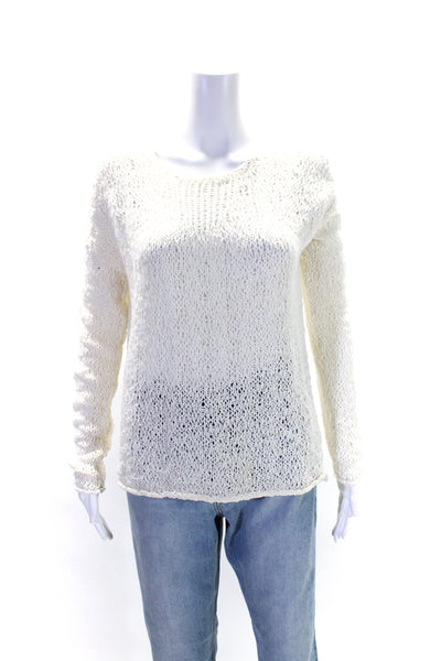 Graham & Spencer Womens White Crew Neck Open Knit Cotton Sweater Top Size M