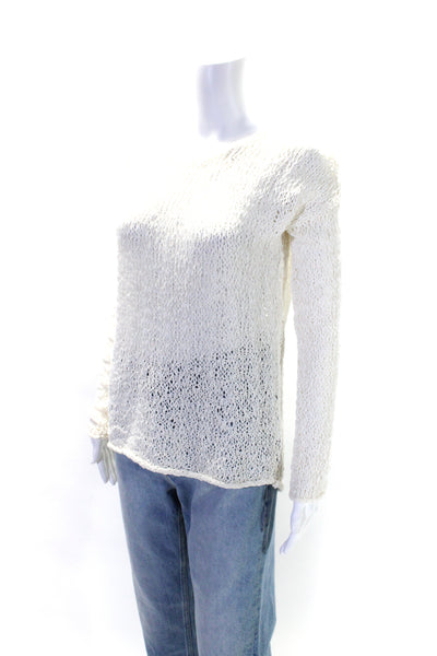 Graham & Spencer Womens White Crew Neck Open Knit Cotton Sweater Top Size M