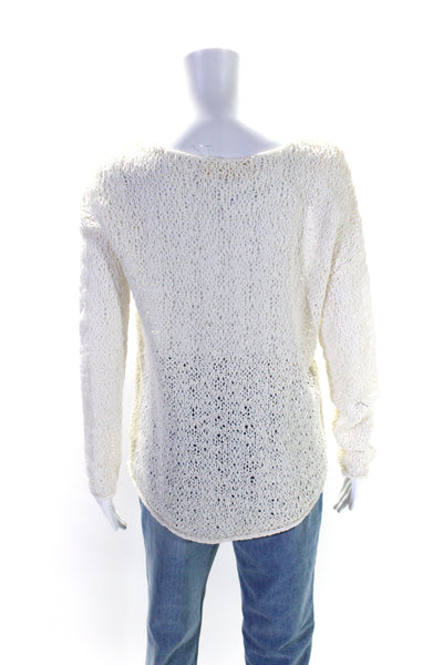 Graham & Spencer Womens White Crew Neck Open Knit Cotton Sweater Top Size M