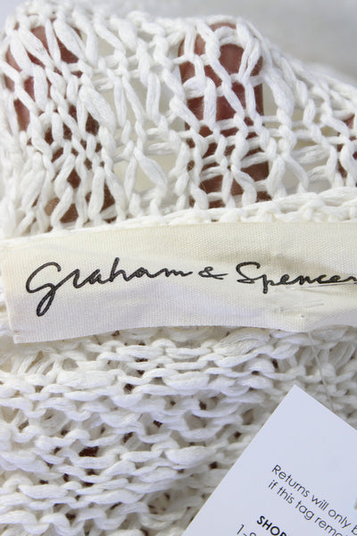 Graham & Spencer Womens White Crew Neck Open Knit Cotton Sweater Top Size M