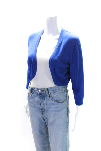 Oscar de la Renta Womens Blue Cashmere Silk Blend Open Front Shrug Top Size L