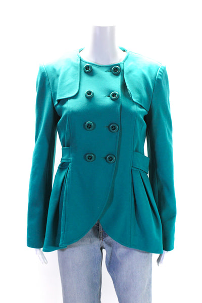 Nanette Lepore Womens Green Double Breasted Long Sleeve Coat Size S