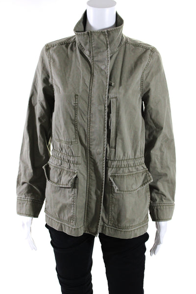 Madewell Womens Cotton Full Zip Drawstring Military Jacket Green Size S