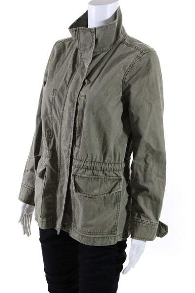 Madewell Womens Cotton Full Zip Drawstring Military Jacket Green Size S