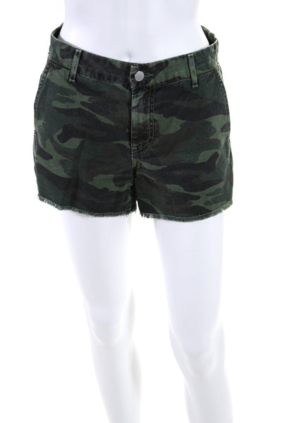 Sundry Womens Cotton Camouflage Studded Trimmed Buttoned Shorts Green Size EUR24