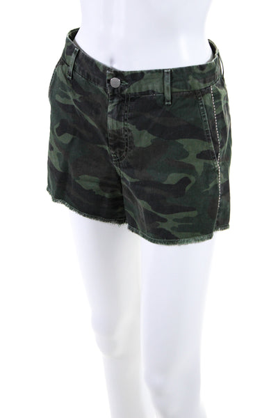 Sundry Womens Cotton Camouflage Studded Trimmed Buttoned Shorts Green Size EUR24