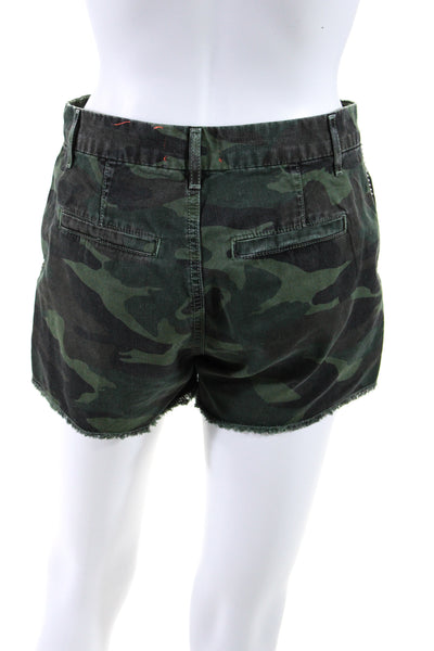 Sundry Womens Cotton Camouflage Studded Trimmed Buttoned Shorts Green Size EUR24