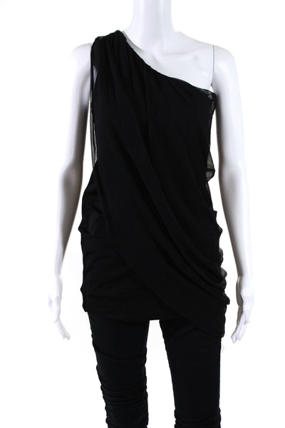 Alice + Olivia x Scoop Ruche One Shoulder Sleeveless Layered Blouse Black Size S