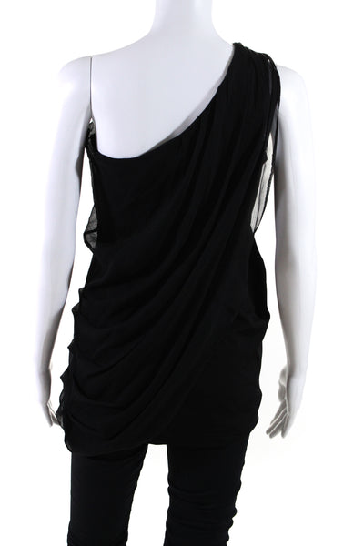 Alice + Olivia x Scoop Ruche One Shoulder Sleeveless Layered Blouse Black Size S