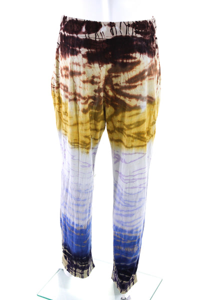 Raquel Allegra Womens Cotton Tie Dye Round Neck Blouse Pants Set Blue Size 2 3