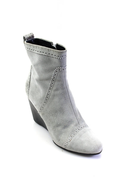 Balenciaga Paris Womens Suede Zip Up Wedge Ankle Boots Cloud Gray Size 38.5 8.5