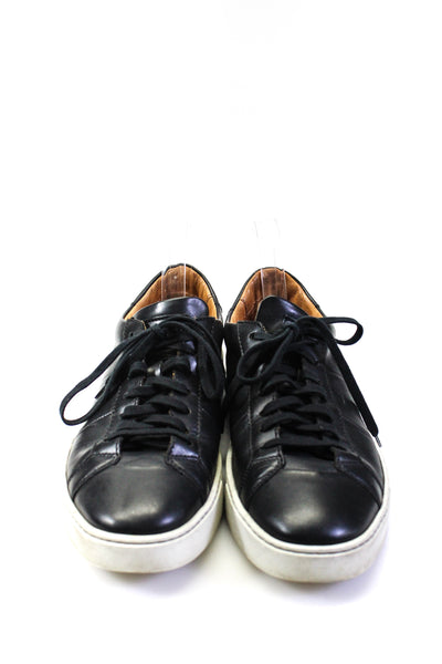 Santoni Mens Leather Lace Up Low Top  Casual Walking Sneakers Black Size 8.5 D