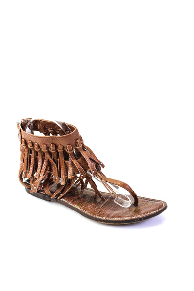 Sam Edelman Womens Leather Fringe Ankle Strap Thong Sandals Brown Size 7.5