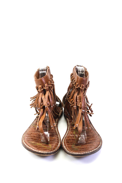 Sam Edelman Womens Leather Fringe Ankle Strap Thong Sandals Brown Size 7.5