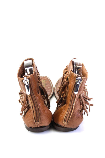 Sam Edelman Womens Leather Fringe Ankle Strap Thong Sandals Brown Size 7.5