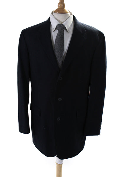 Oscar de la Renta Mens Three Button Blazer Jacket Navy Blue Wool Size 44 Long