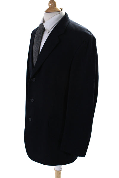 Oscar de la Renta Mens Three Button Blazer Jacket Navy Blue Wool Size 44 Long