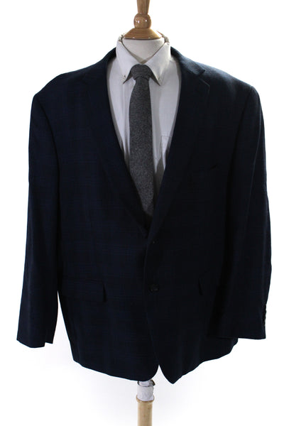 Pronto Uomo Platinum Mens Plaid Blazer Jacket Blue Wool Size EUR 56 Regular