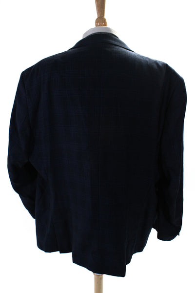 Pronto Uomo Platinum Mens Plaid Blazer Jacket Blue Wool Size EUR 56 Regular