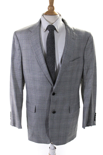 Brooks Brothers Mens Plaid Two Button Blazer Jacket Gray Wool Size 44 Long