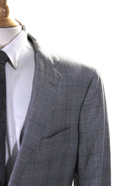 Brooks Brothers Mens Plaid Two Button Blazer Jacket Gray Wool Size 44 Long