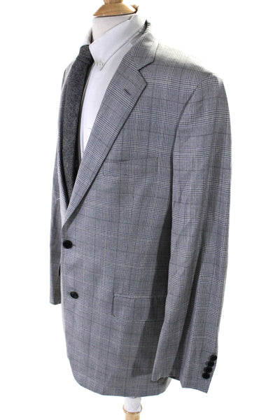 Brooks Brothers Mens Plaid Two Button Blazer Jacket Gray Wool Size 44 Long