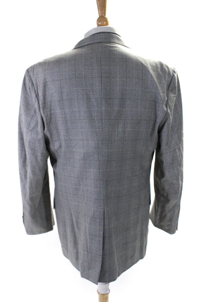 Brooks Brothers Mens Plaid Two Button Blazer Jacket Gray Wool Size 44 Long