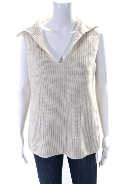 Vince Womens Crew Neck Sleeveless Shell Sweater White Wool Blend Size Small